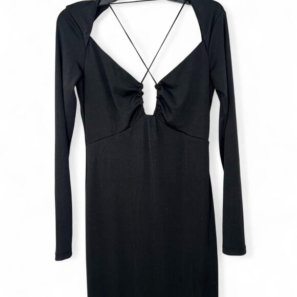 JASON WU | M | Midi Dress Long Sleeve Bodycon V-neck Black LBD Women Luxury - Picture 3 of 6